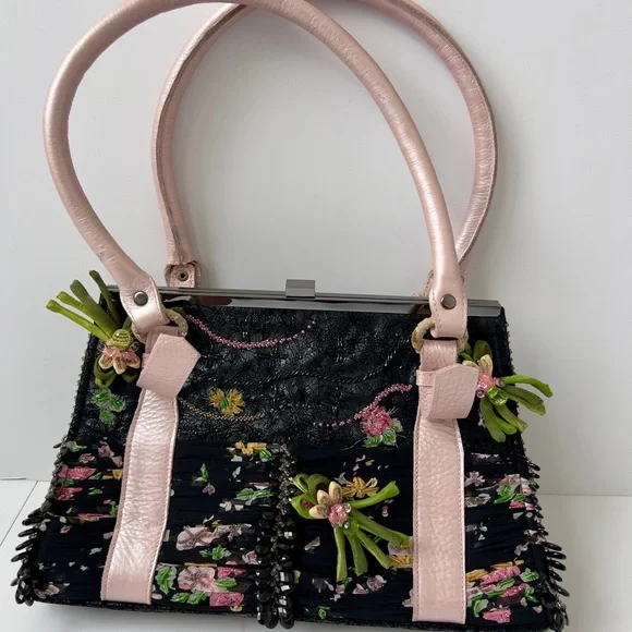Mary Frances Floral Embellished Black and Pink Handbag - Picture 5 of 8